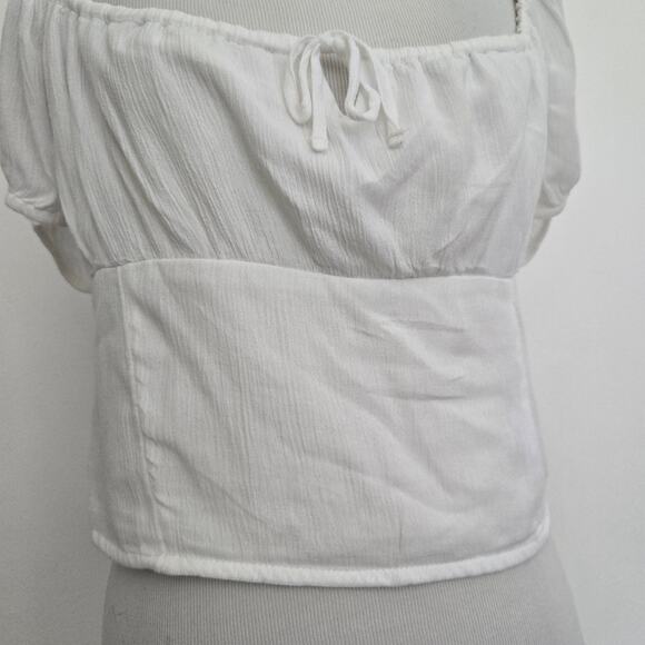 Hollister Babydoll Milkmaid Cropped Top White Smocked Coquette Women Medium - Picture 6 of 12